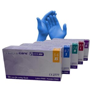 כפפות ניטריל כחולות ללא אבקה 100 י'ח בקופסא S,M,L,XL